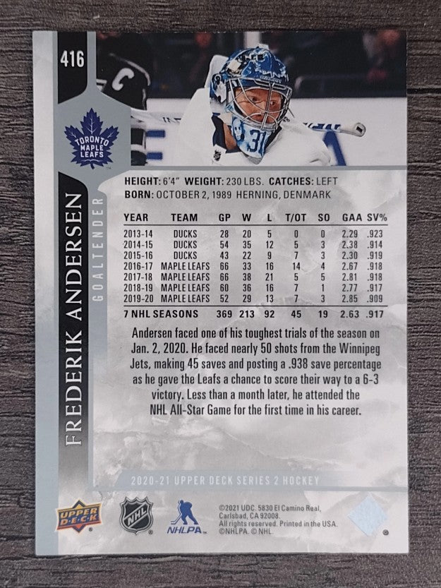 2020-21 Upper Deck #416 Frederik Andersen