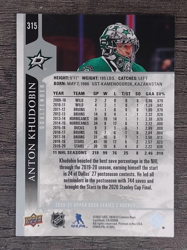 2020-21 Upper Deck #315 Anton Khudobin