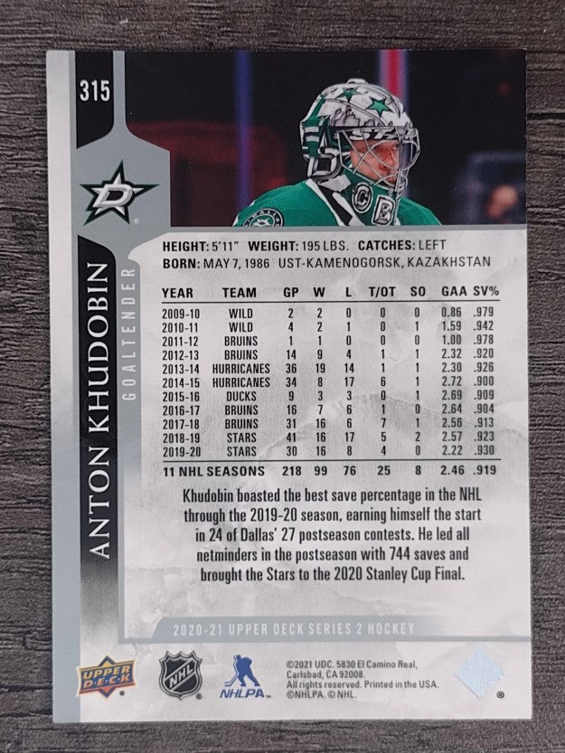 2020-21 Upper Deck #315 Anton Khudobin