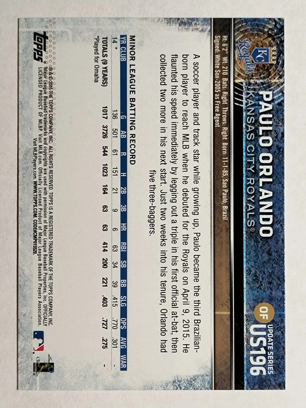 2015 Topps Update #US196 Paulo Orlando RC