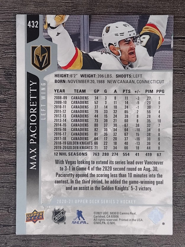 2020-21 Upper Deck #432 Max Pacioretty