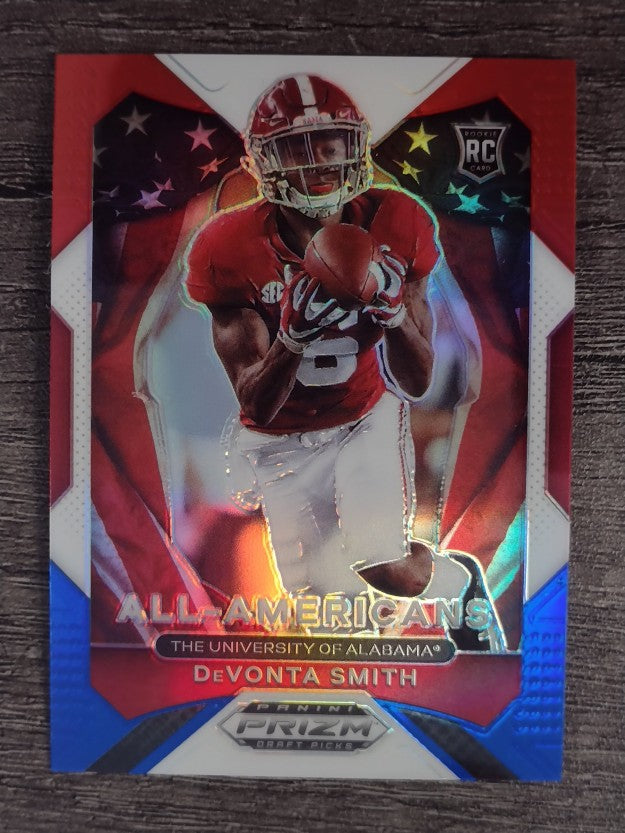 2021 Panini Prizm Draft Picks Prizms Red White and Blue #186 DeVonta Smith AA