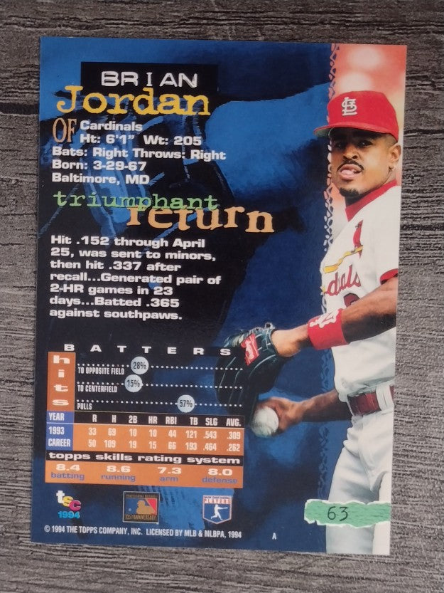 1994 Stadium Club #63 Brian Jordan
