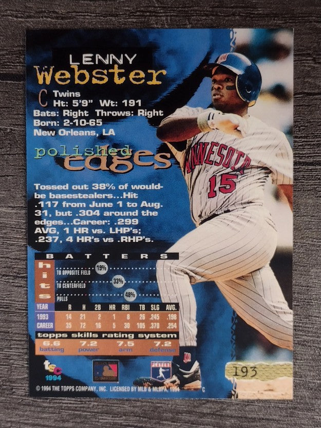 1994 Stadium Club #193 Lenny Webster