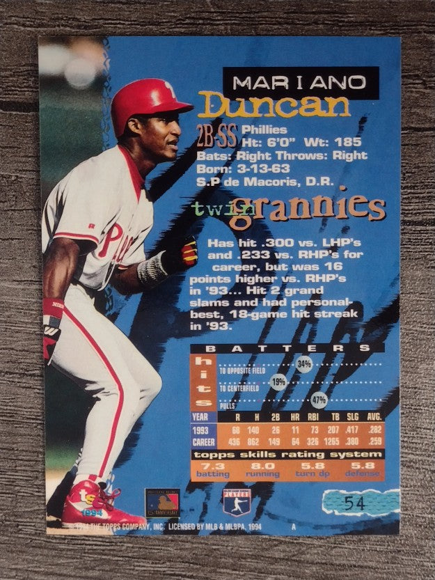 1994 Stadium Club #54 Mariano Duncan