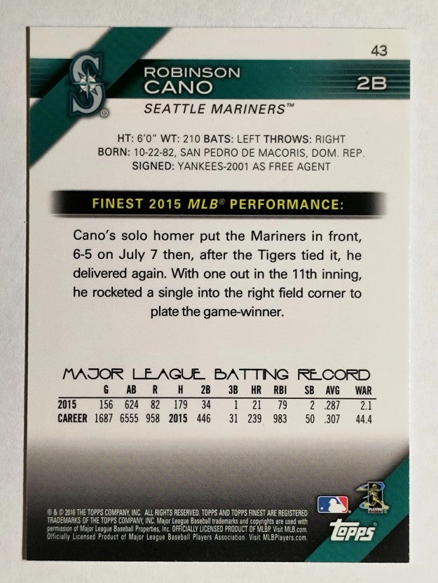 2016 Finest Refractors #43 Robinson Cano