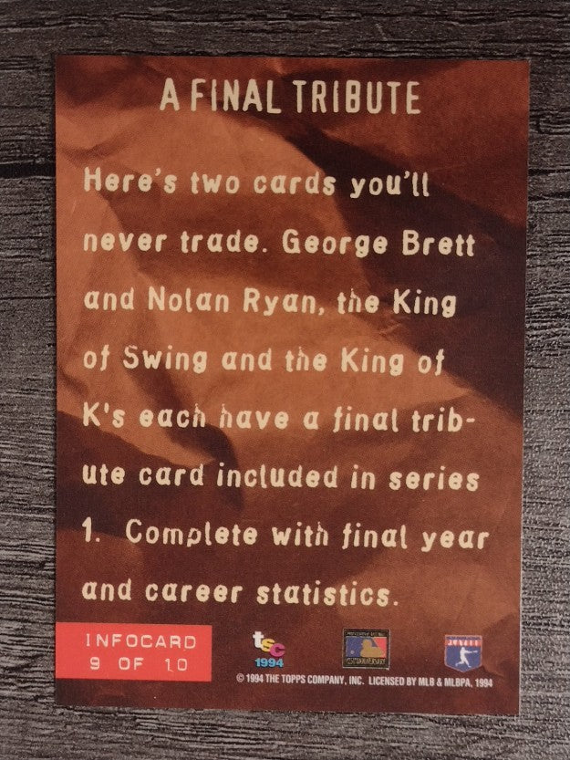 1994 Stadium Club Infocards #9 A Final Tribute Nolan Ryan
