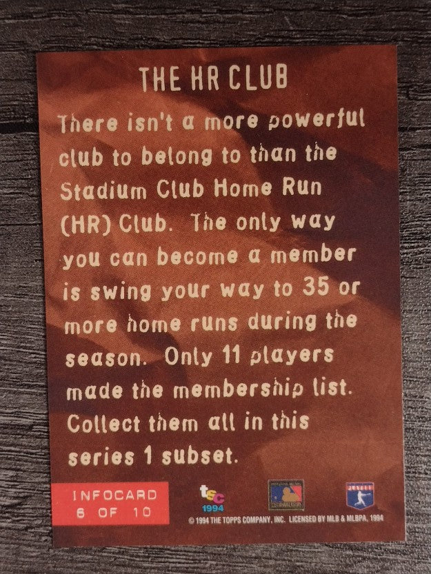 1994 Stadium Club Infocards #6 Hr Club