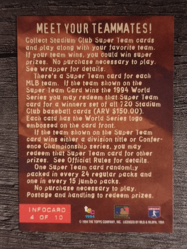 1994 Stadium Club Infocards #4 Superteam Cards