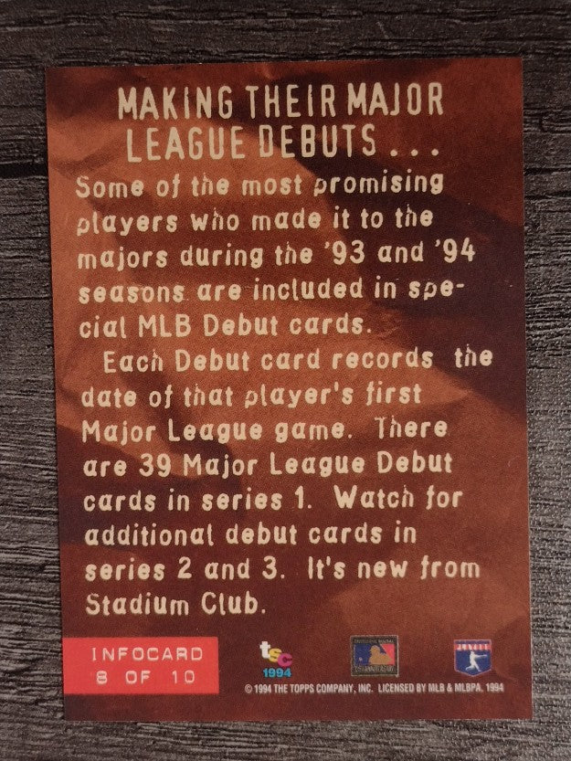 1994 Stadium Club Infocards #8 ML Debut 4/10/93