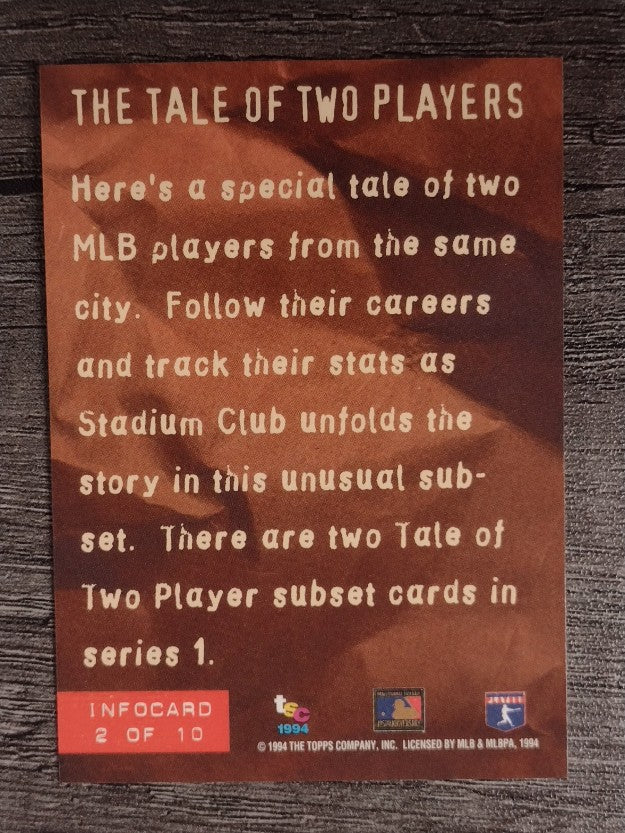 1994 Stadium Club Infocards #2 Tale of 2 Players Infocard