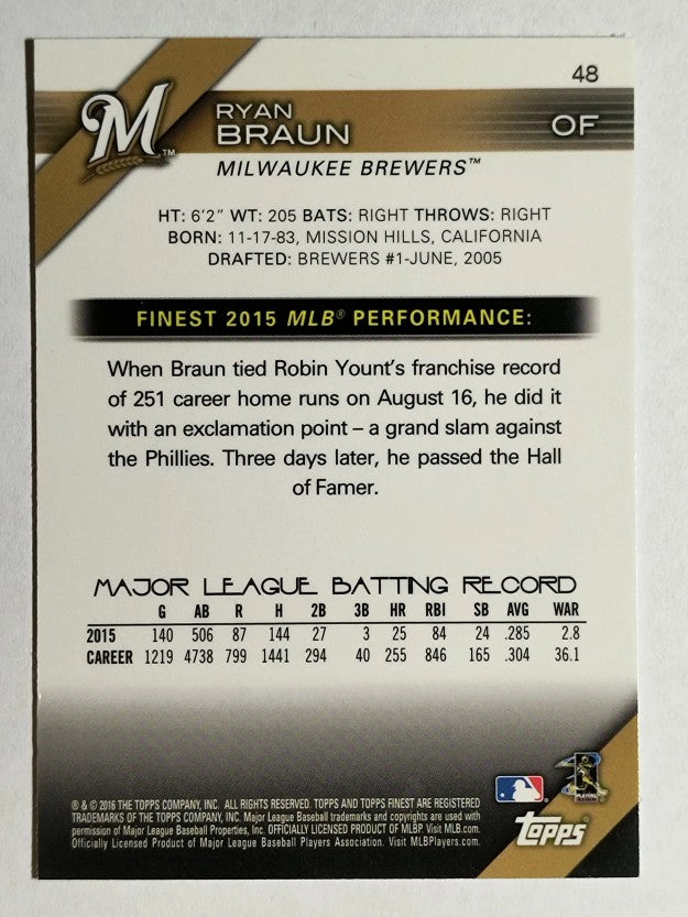 2016 Finest Refractors #48 Ryan Braun