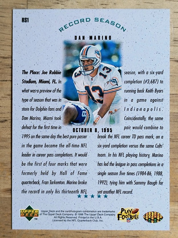 1996 Upper Deck Silver Dan Marino #RS1 Dan Marino