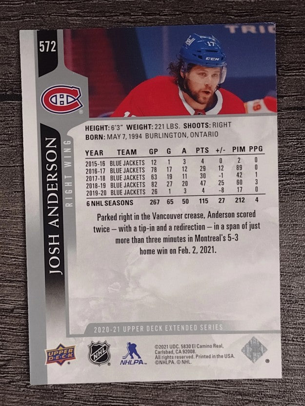 2020-21 Upper Deck #572 Josh Anderson