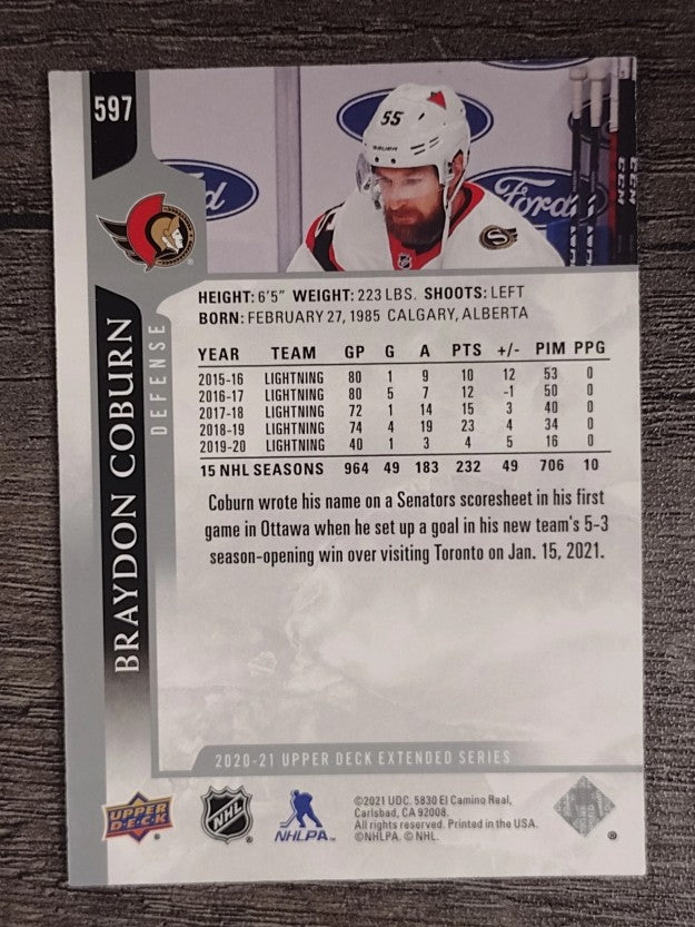 2020-21 Upper Deck #597 Braydon Coburn