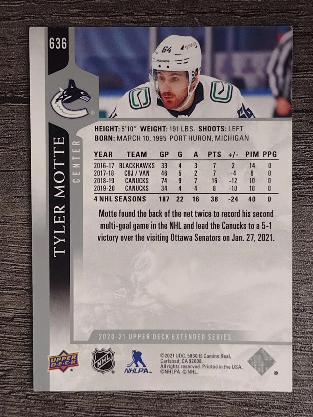 2020-21 Upper Deck #636 Tyler Motte