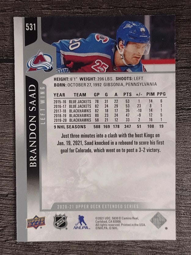 2020-21 Upper Deck #531 Brandon Saad