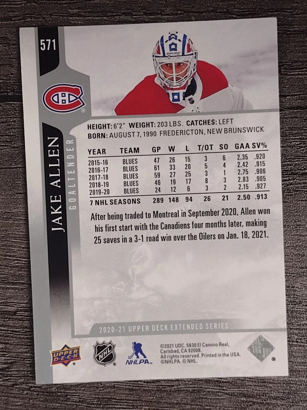 2020-21 Upper Deck #571 Jake Allen