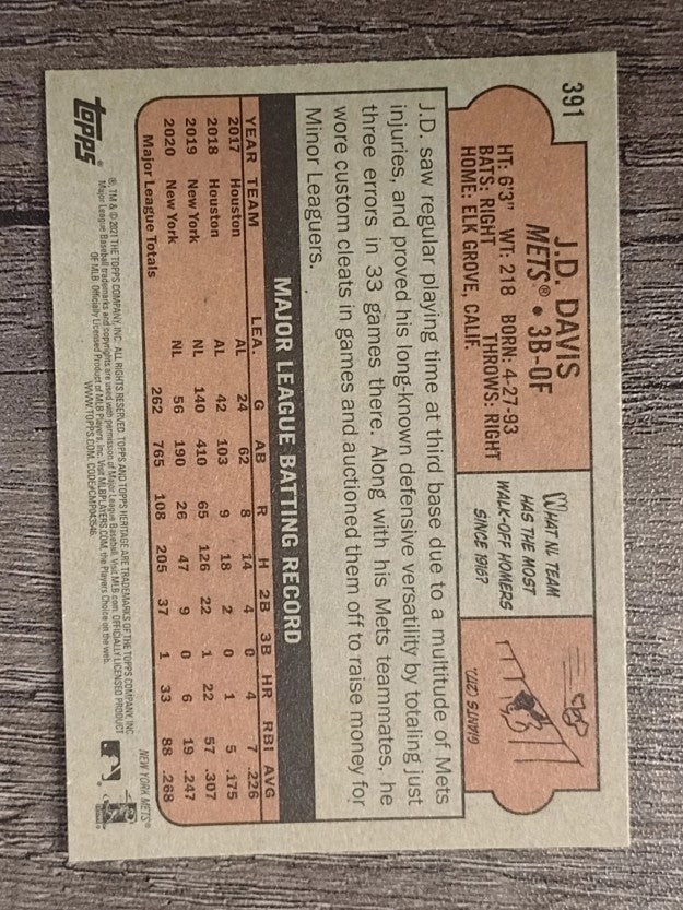 2021 Topps Heritage #391 J.D. Davis
