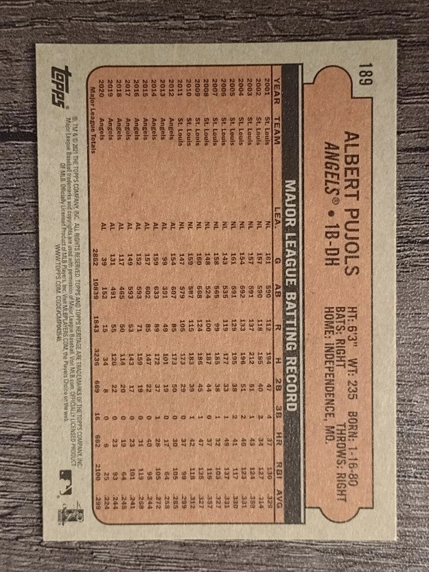 2021 Topps Heritage #189 Albert Pujols