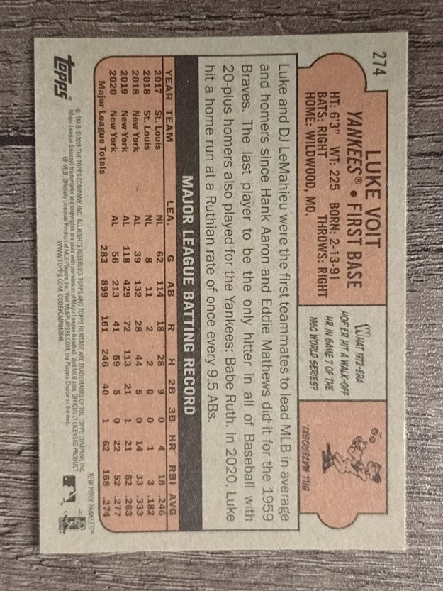 2021 Topps Heritage #274 Luke Voit