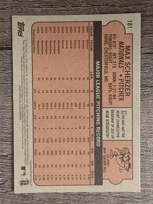 2021 Topps Heritage #181 Max Scherzer
