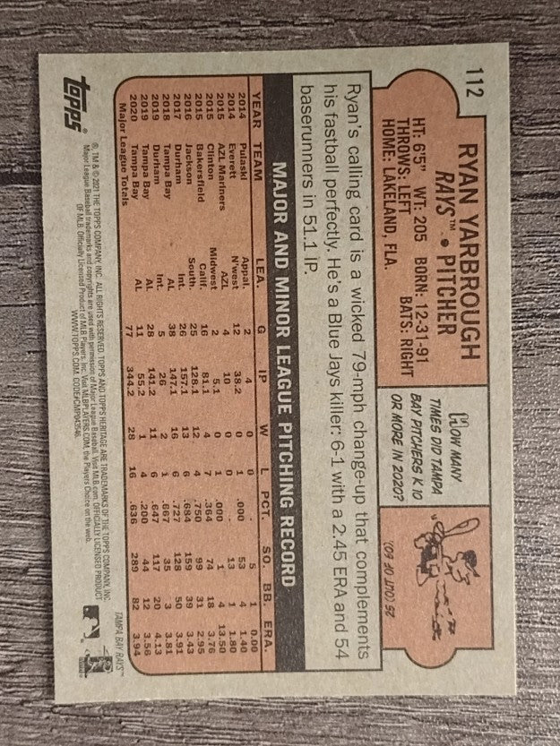 2021 Topps Heritage #112 Ryan Yarbrough