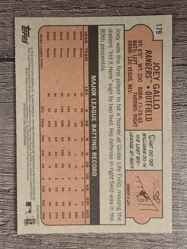 2021 Topps Heritage #179 Joey Gallo