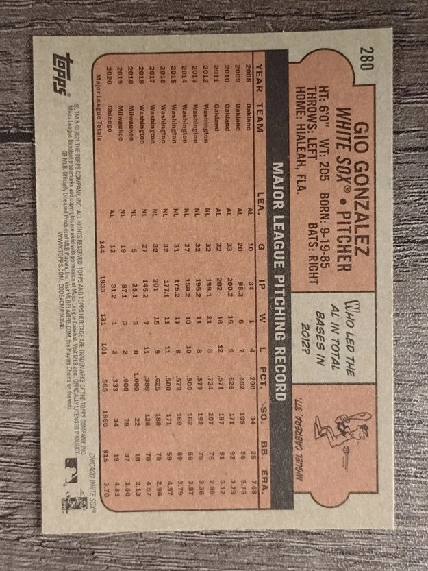2021 Topps Heritage #280 Gio Gonzalez
