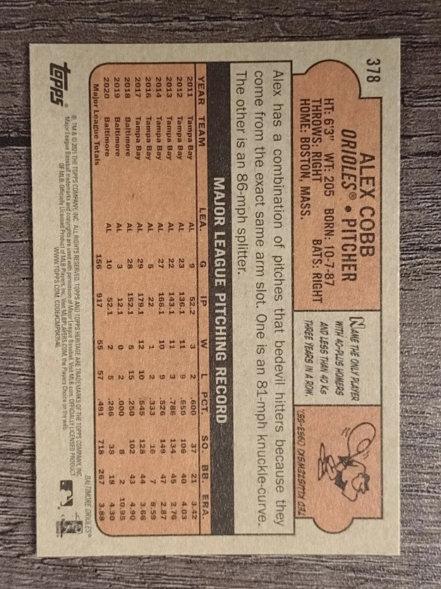 2021 Topps Heritage #378 Alex Cobb