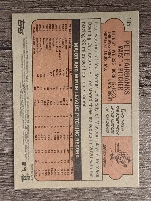 2021 Topps Heritage #105 Pete Fairbanks