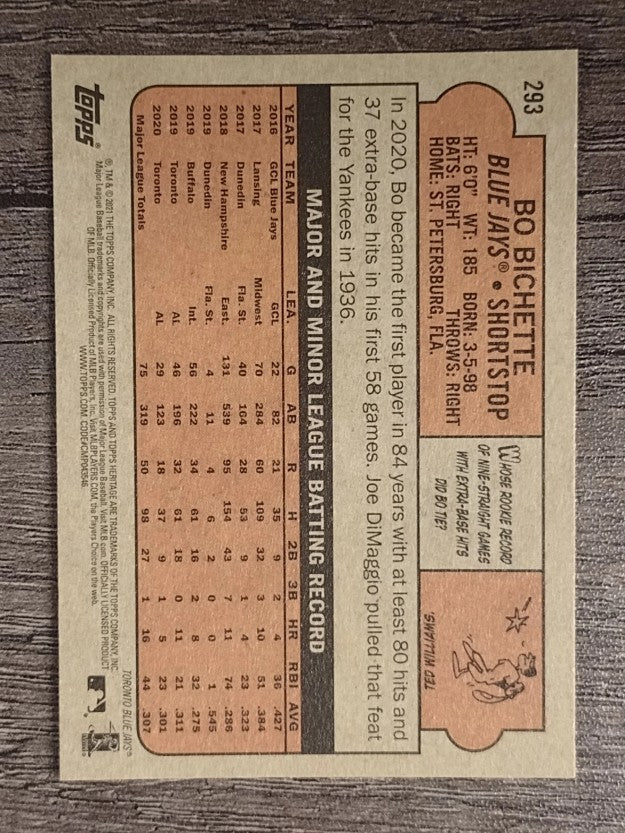 2021 Topps Heritage #293 Bo Bichette
