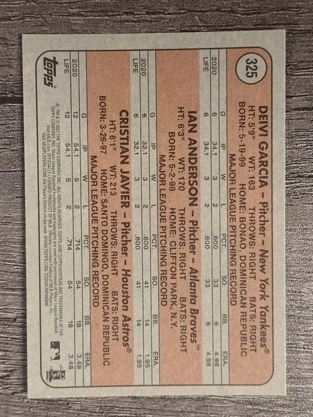 2021 Topps Heritage #325 Ian Anderson RC/Deivi Garcia RC/Cristian Javier RC