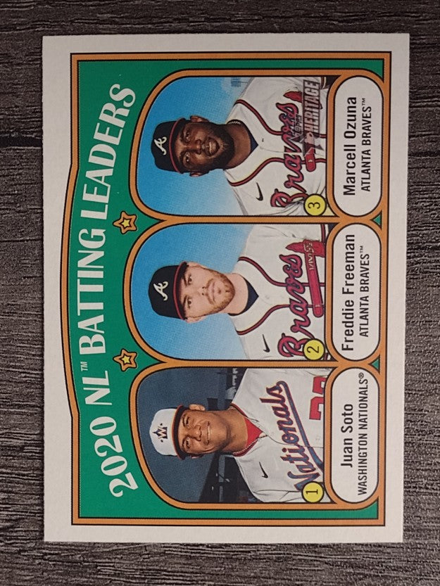 2021 Topps Heritage #85 Juan Soto/Marcell Ozuna/Freddie Freeman LL