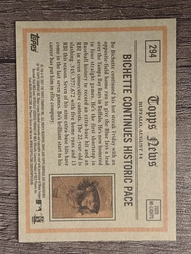 2021 Topps Heritage #294 Bo Bichette IA