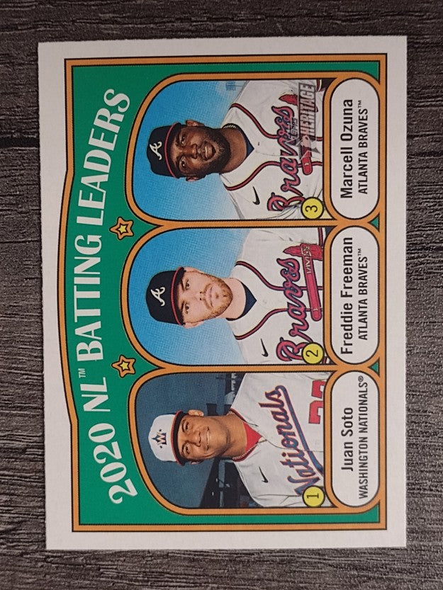 2021 Topps Heritage #85 Juan Soto/Marcell Ozuna/Freddie Freeman LL