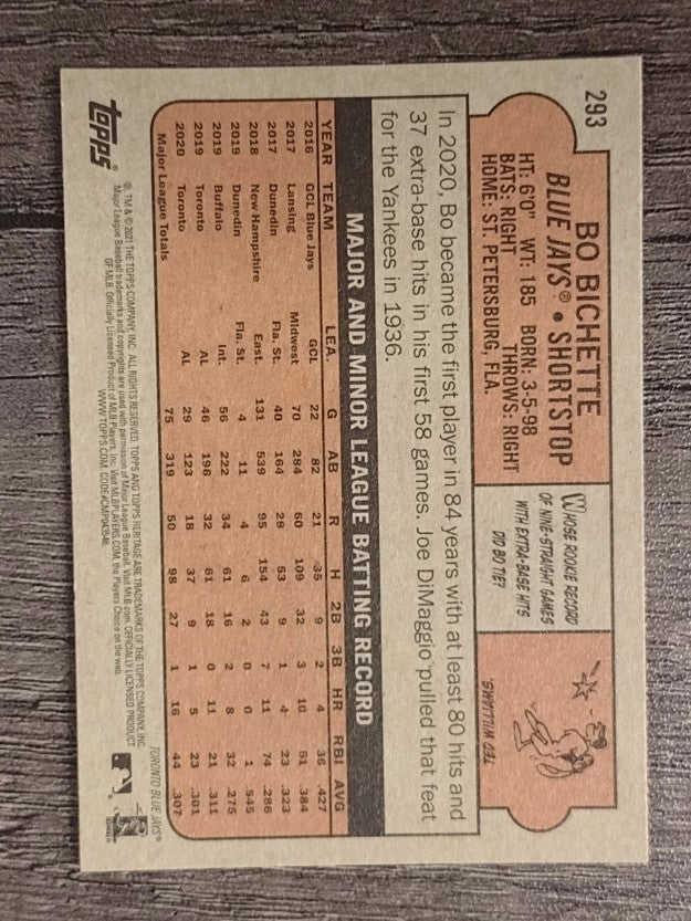 2021 Topps Heritage #293 Bo Bichette
