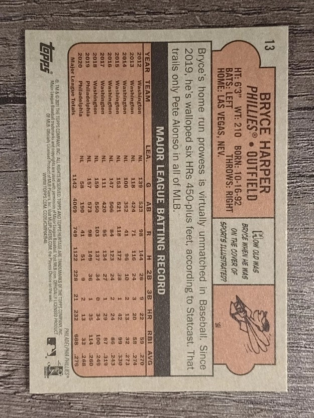 2021 Topps Heritage #13 Bryce Harper