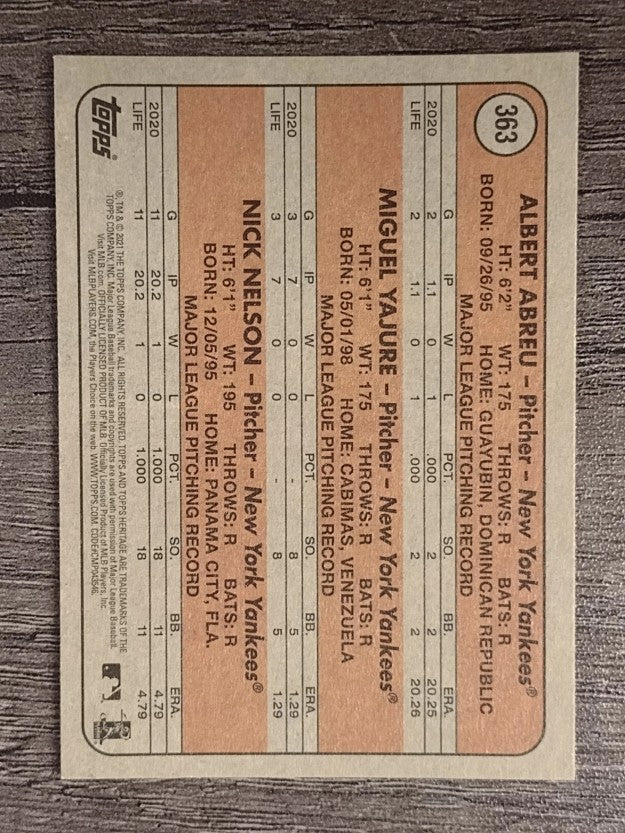 2021 Topps Heritage #363 Nick Nelson RC/Albert Abreu RC/Miguel Yajure RC