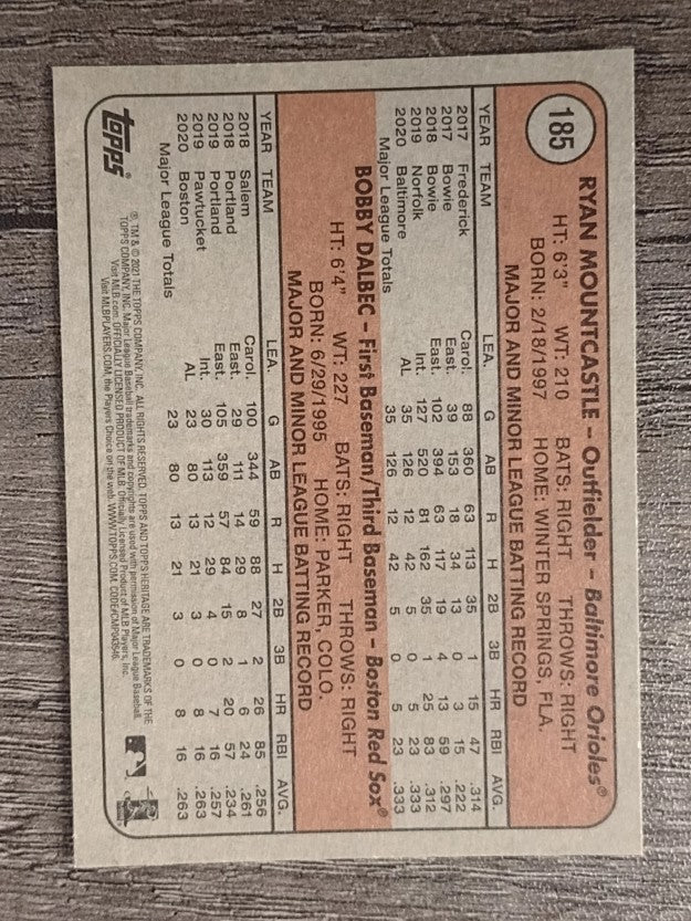 2021 Topps Heritage #185 Ryan Mountcastle RC/Bobby Dalbec RC