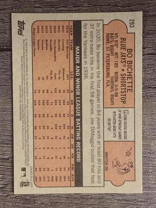 2021 Topps Heritage #293 Bo Bichette
