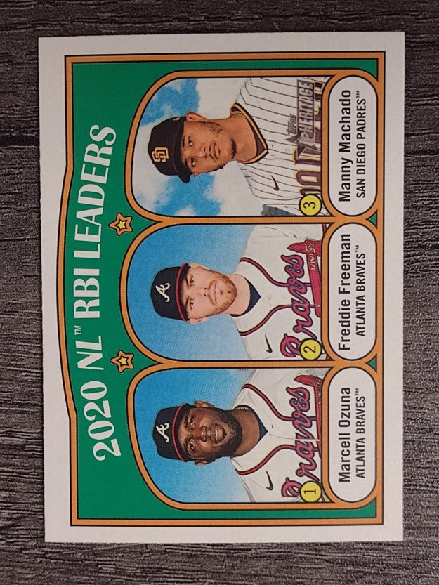 2021 Topps Heritage #87 Manny Machado/Marcell Ozuna/Freddie Freeman LL