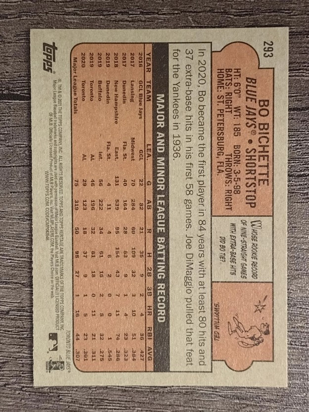 2021 Topps Heritage #293 Bo Bichette