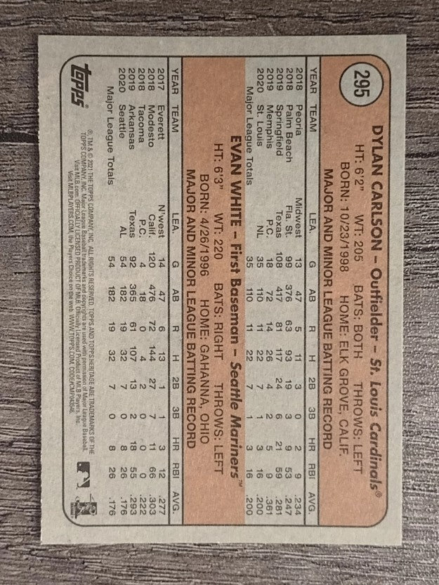 2021 Topps Heritage #295 Dylan Carlson RC/Evan White RC