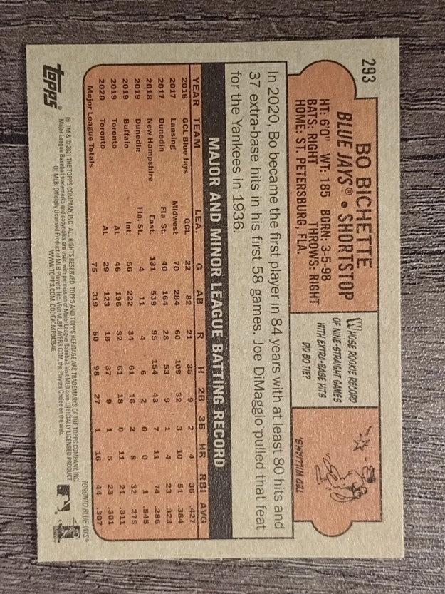 2021 Topps Heritage #293 Bo Bichette