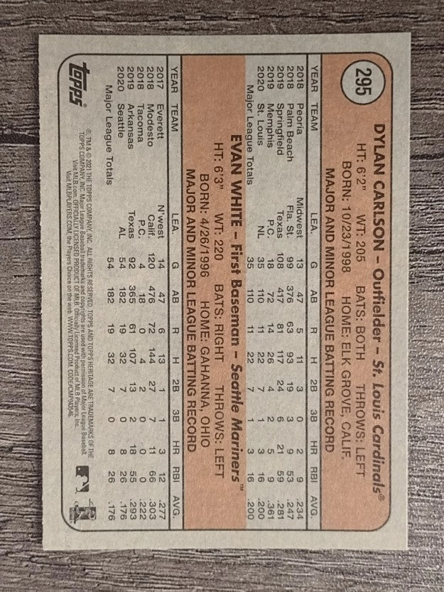 2021 Topps Heritage #295 Dylan Carlson RC/Evan White RC