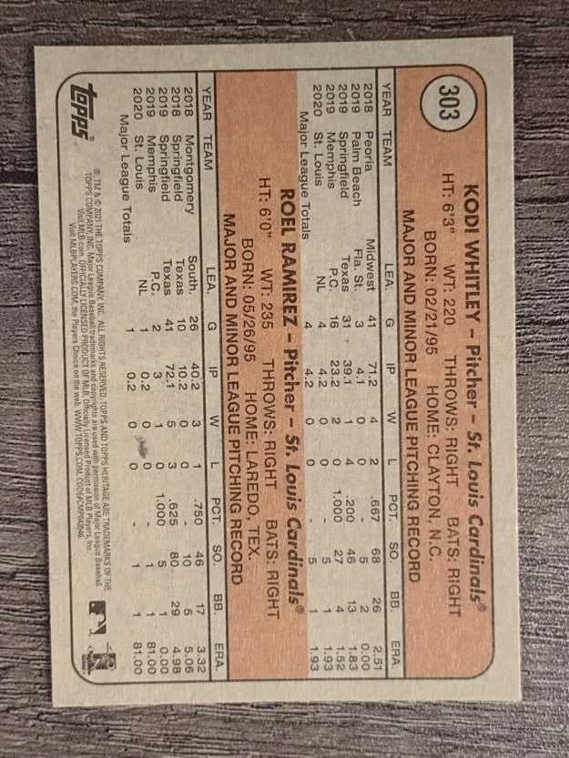 2021 Topps Heritage #303 Kodi Whitley RC/Roel Ramirez RC
