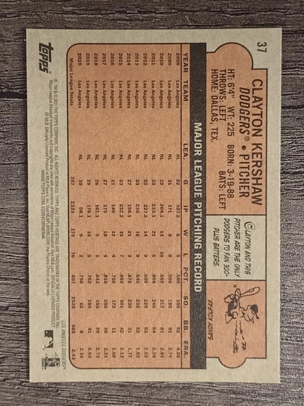2021 Topps Heritage #37 Clayton Kershaw