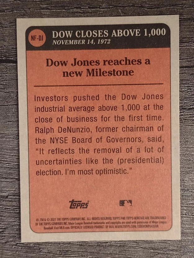 2021 Topps Heritage News Flashbacks #NFDJ Dow Jones