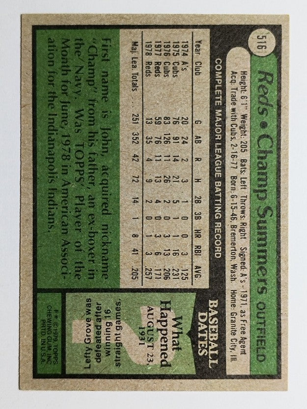 1979 Topps #516 Champ Summers DP (EXMT)